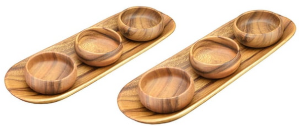 Wood Tray + 3 4" Bowls